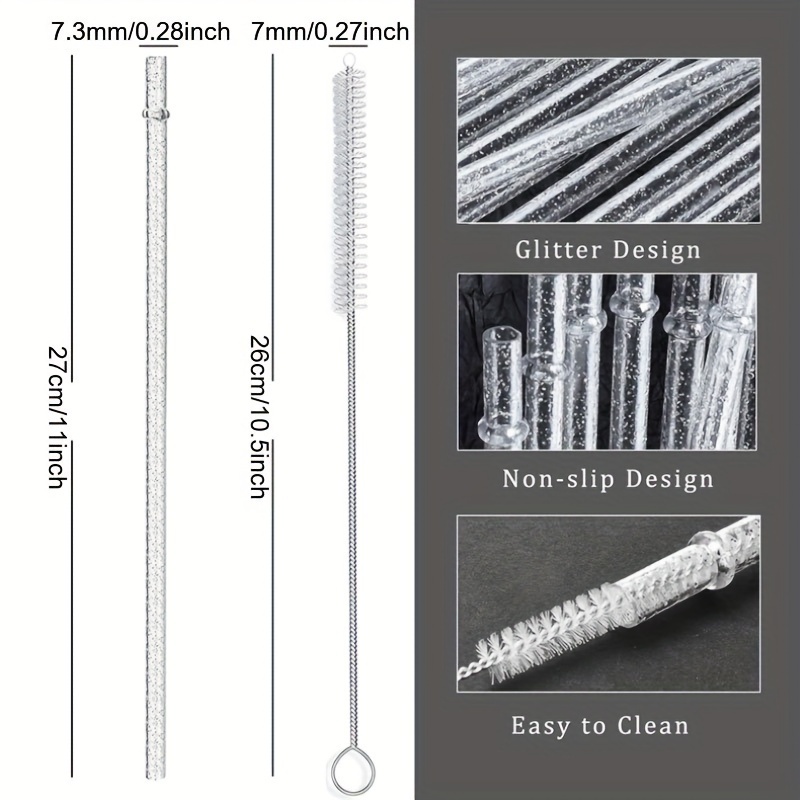 Reusable Clear Plastic Glitter Straws, Long Hard Tumbler Replacement Straws  For Stanley, Mason Jars With Cleaning Brush For Restaurant/ Commercial -  Temu Philippines