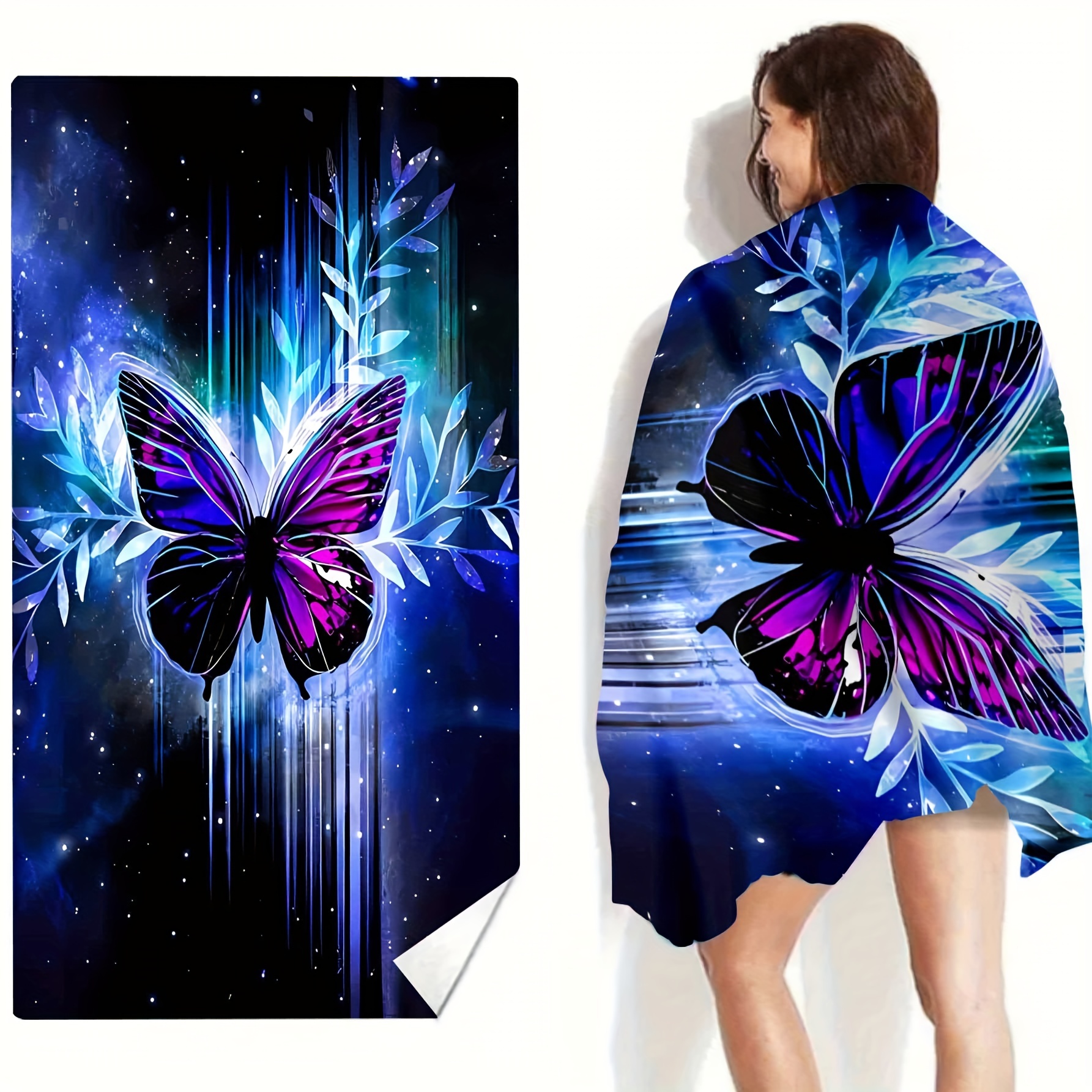 Butterfly Pattern XL Beach Towel Lightweight Quick Dry Water Absorbent 59x29