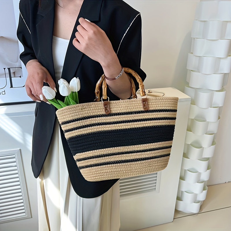 Navy Straw Tote