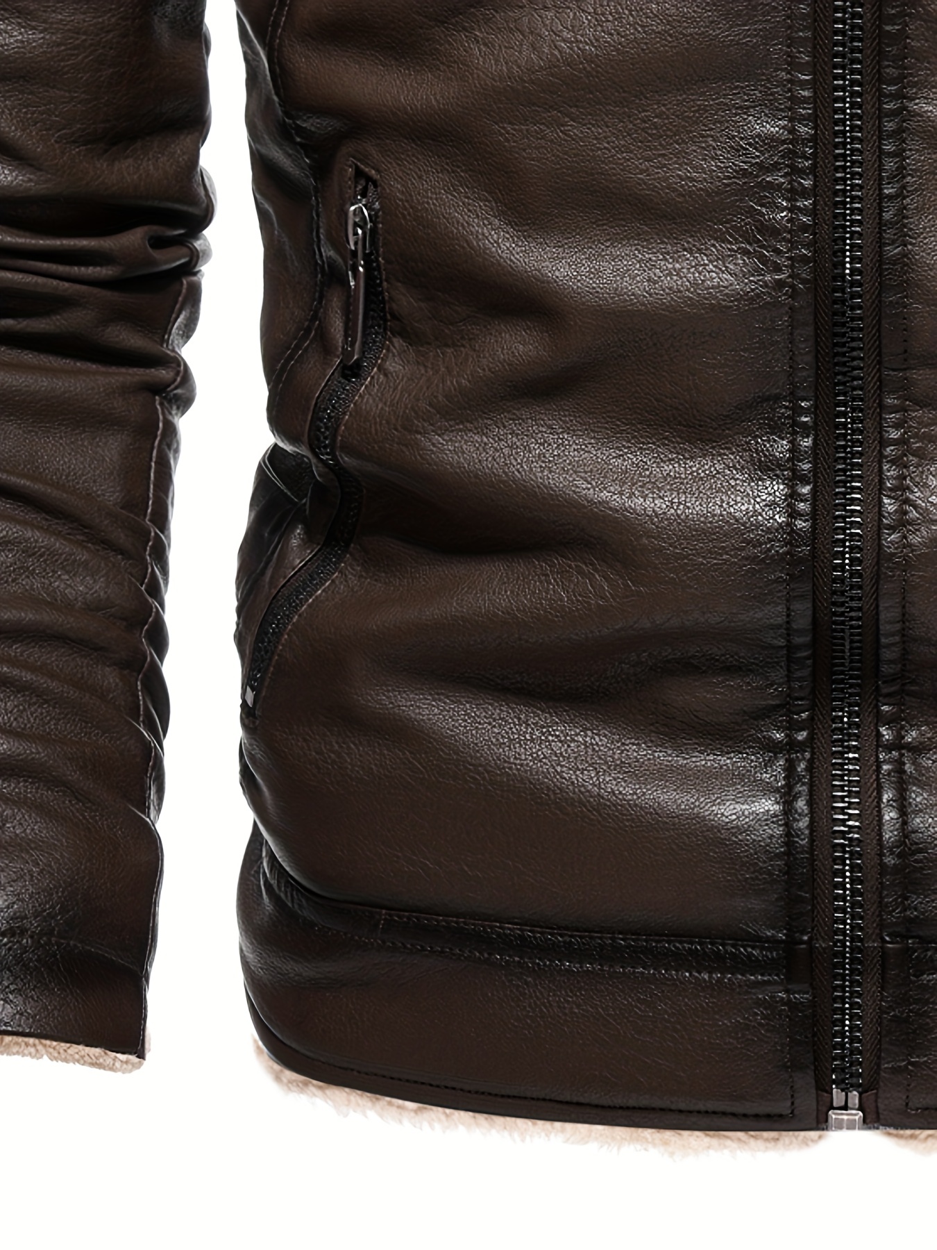 mens autumn winter jacket with sheepskin lining vintage style zipper closure pockets casual motorcycle gear long sleeve casual wear jacket vintage style jacket zippered jacket coffee 4