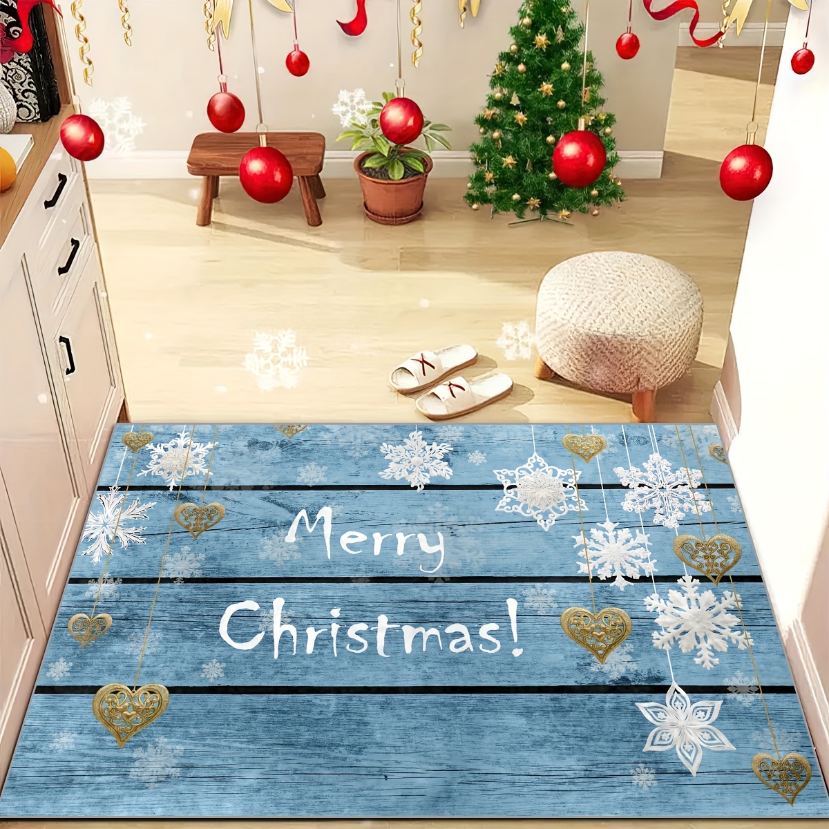 Kitchen Floor Mat, Bath Mat, Blue Christmas Decorations for Home