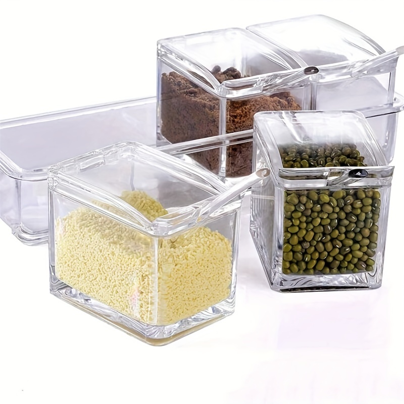 Kitchen Spice Pots, 4 Piece Acrylic Seasoning Box Set for Spice Salt Sugar  Cruet, Clear Seasoning Rack Spice Pots Seasoning Storage Container With
