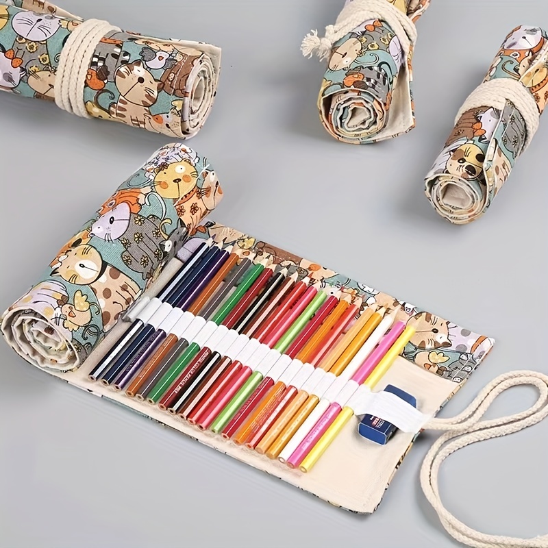 Canvas Pencilcase Box Stationery  Pencil Case Roll School Girls - 1pc 12  Holes Roll - Aliexpress