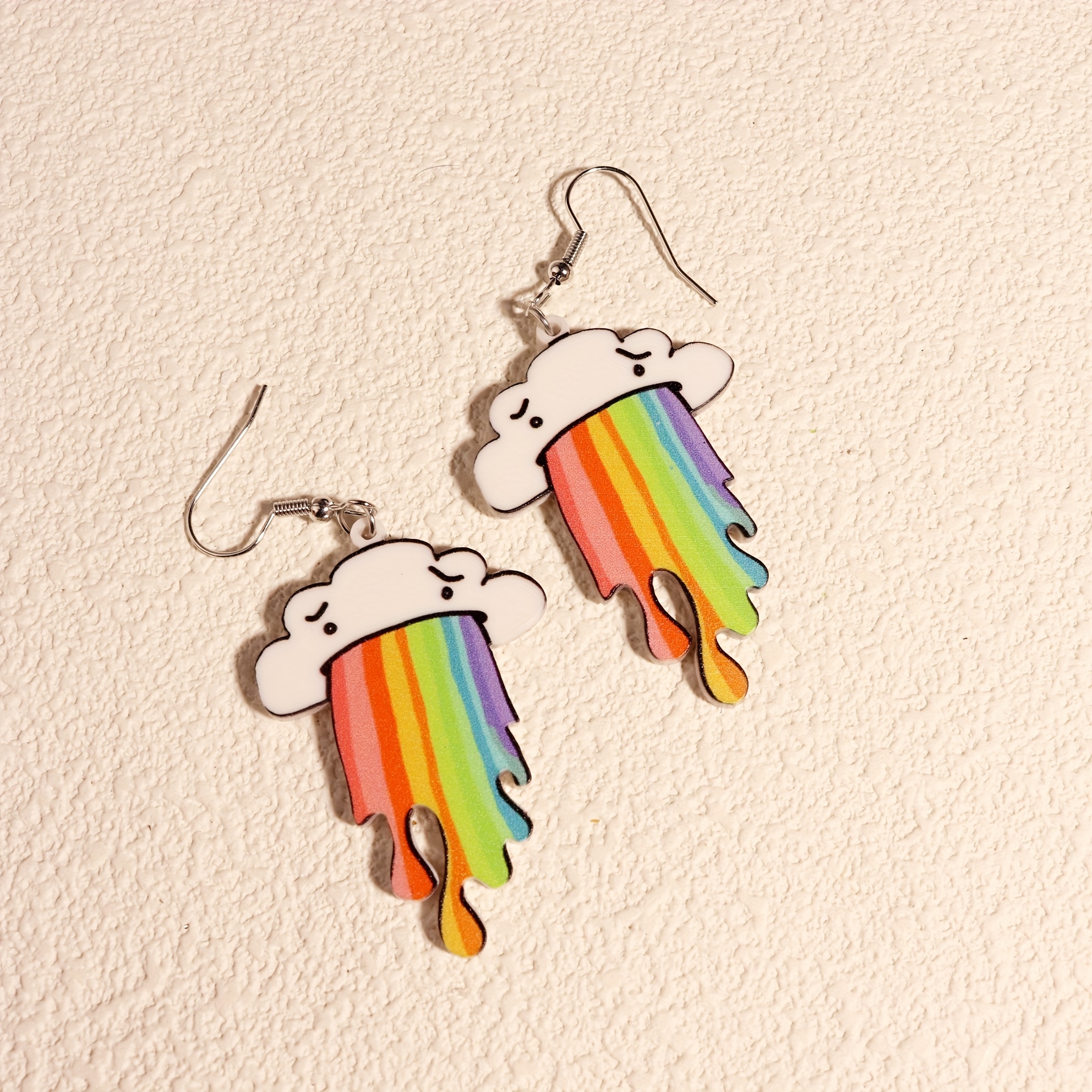 Cloud Rainbow Graffiti Cute Hook Earrings Acrylic Jewelry - Temu