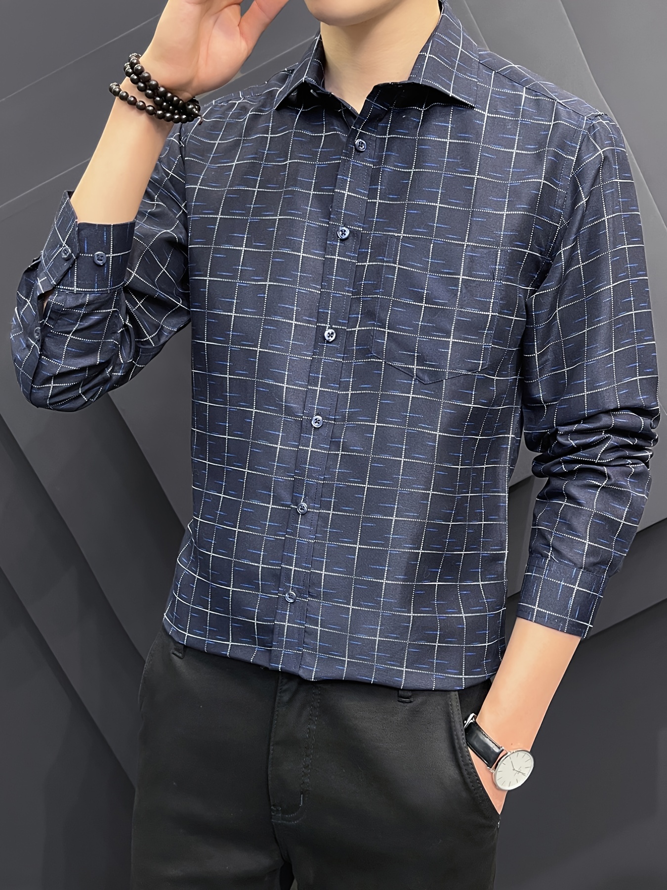 Blue check shirt mens cheap
