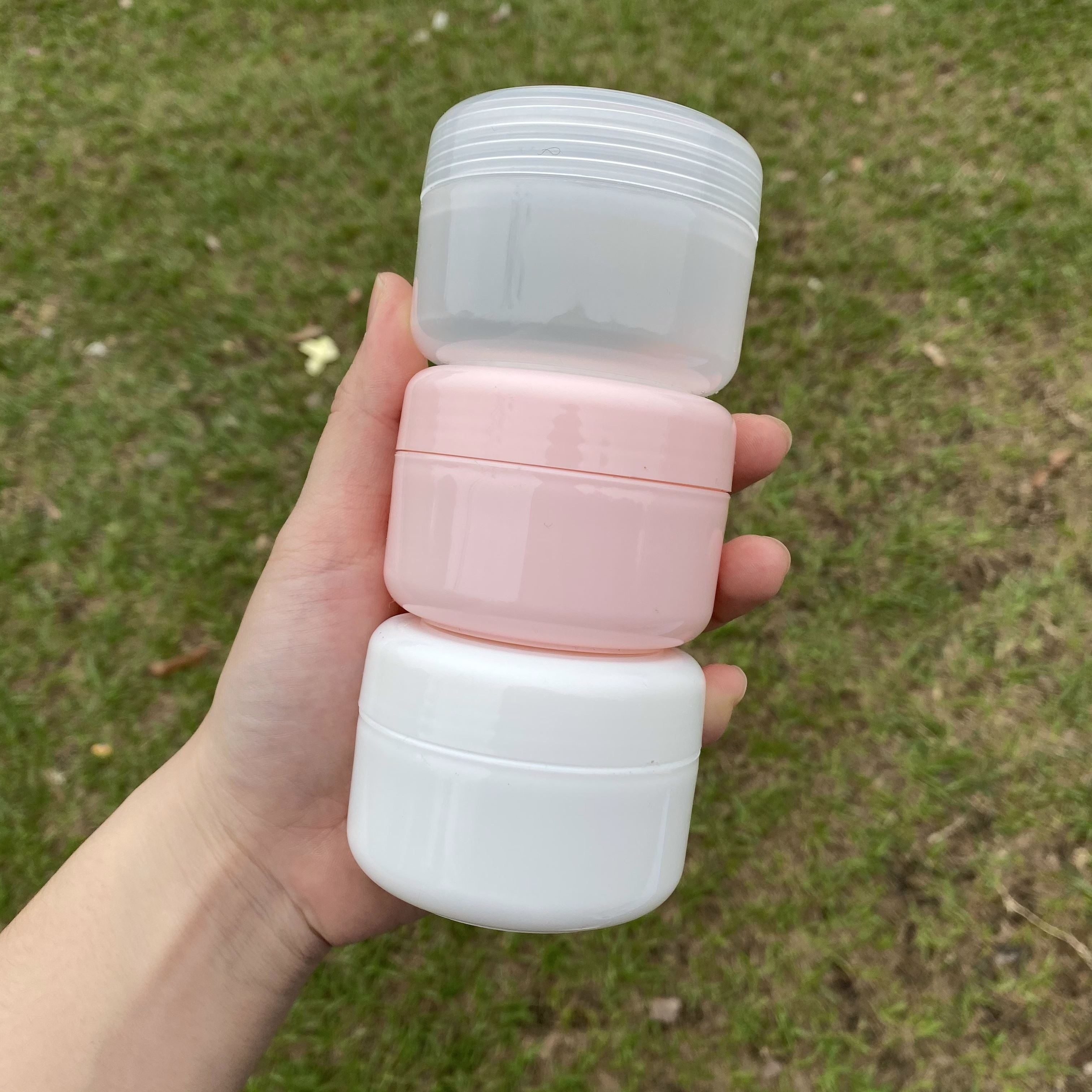 

1pcs 50g Pink White Empty Plastic Cosmetic Makeup Jar Pots Transparent Sample Bottles Body Cream Lip Balm Container - Travel Accessories