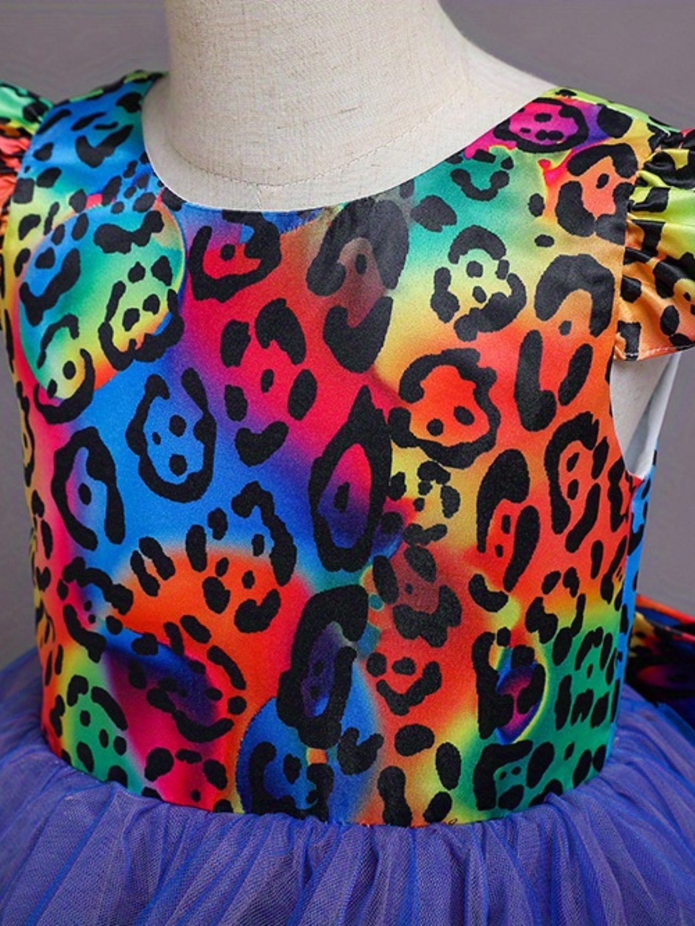 2pcs Ruffled Mesh Dress & Headband Leopard Pattern A Line Dress Halloween
