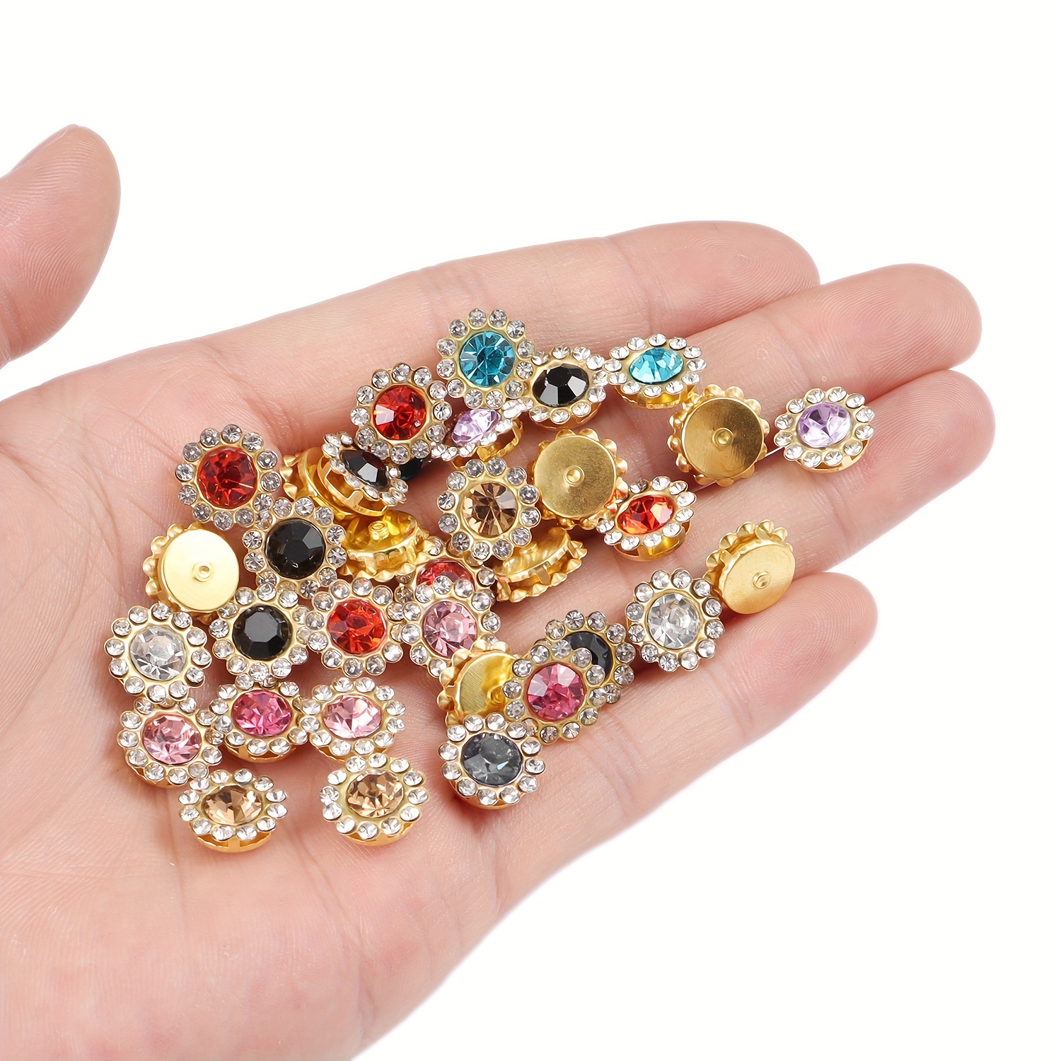 50pcs Rhinestones Flower Strass Crystal Sew On Rhinestones Little For  Needlework DIY Clothes Golden Color Claw Rhinestone Buttons