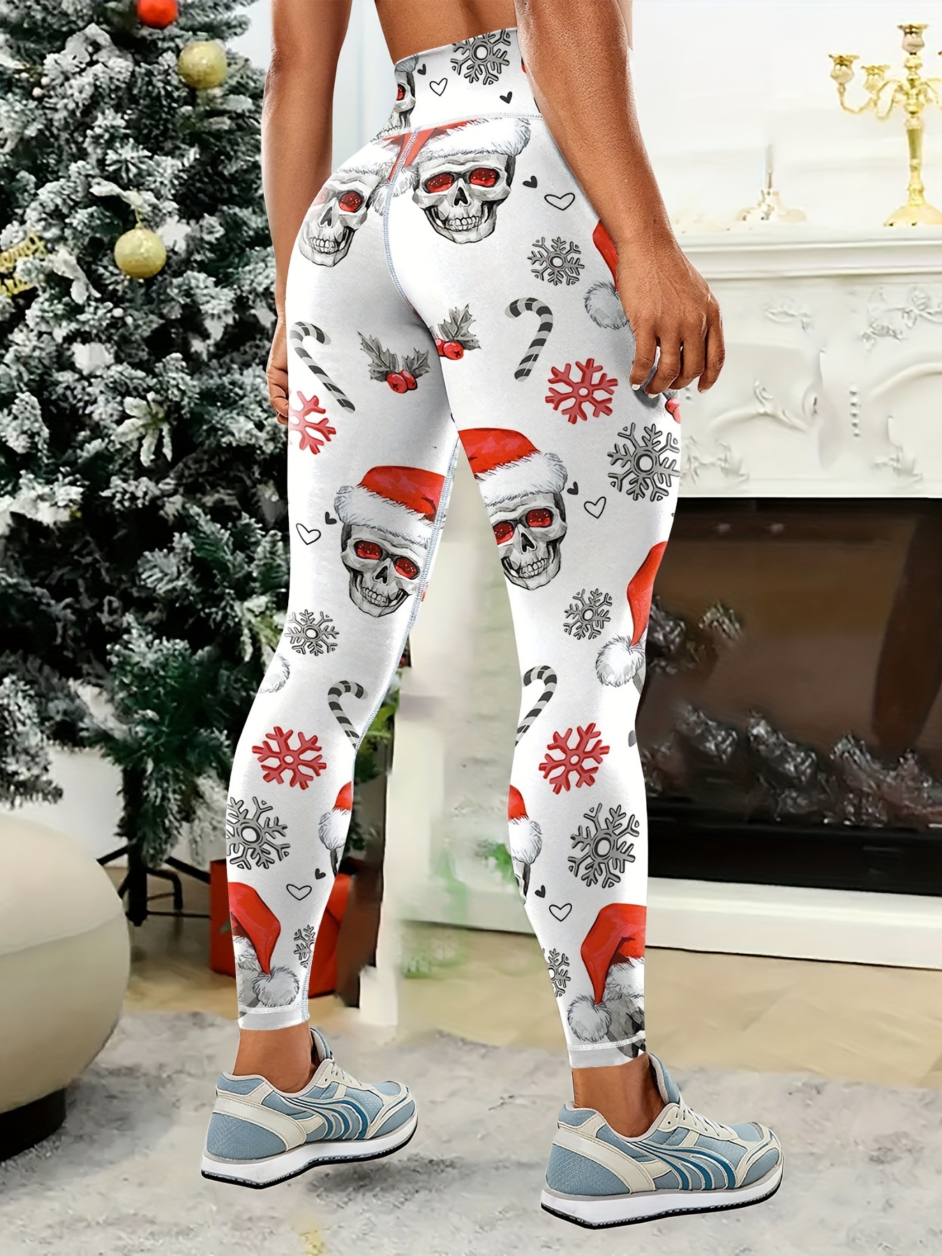 Women's Christmas Snowflake Print Leggings High Waisted Workout Trousers  Tummy Control Gym Casual Tights Pants
