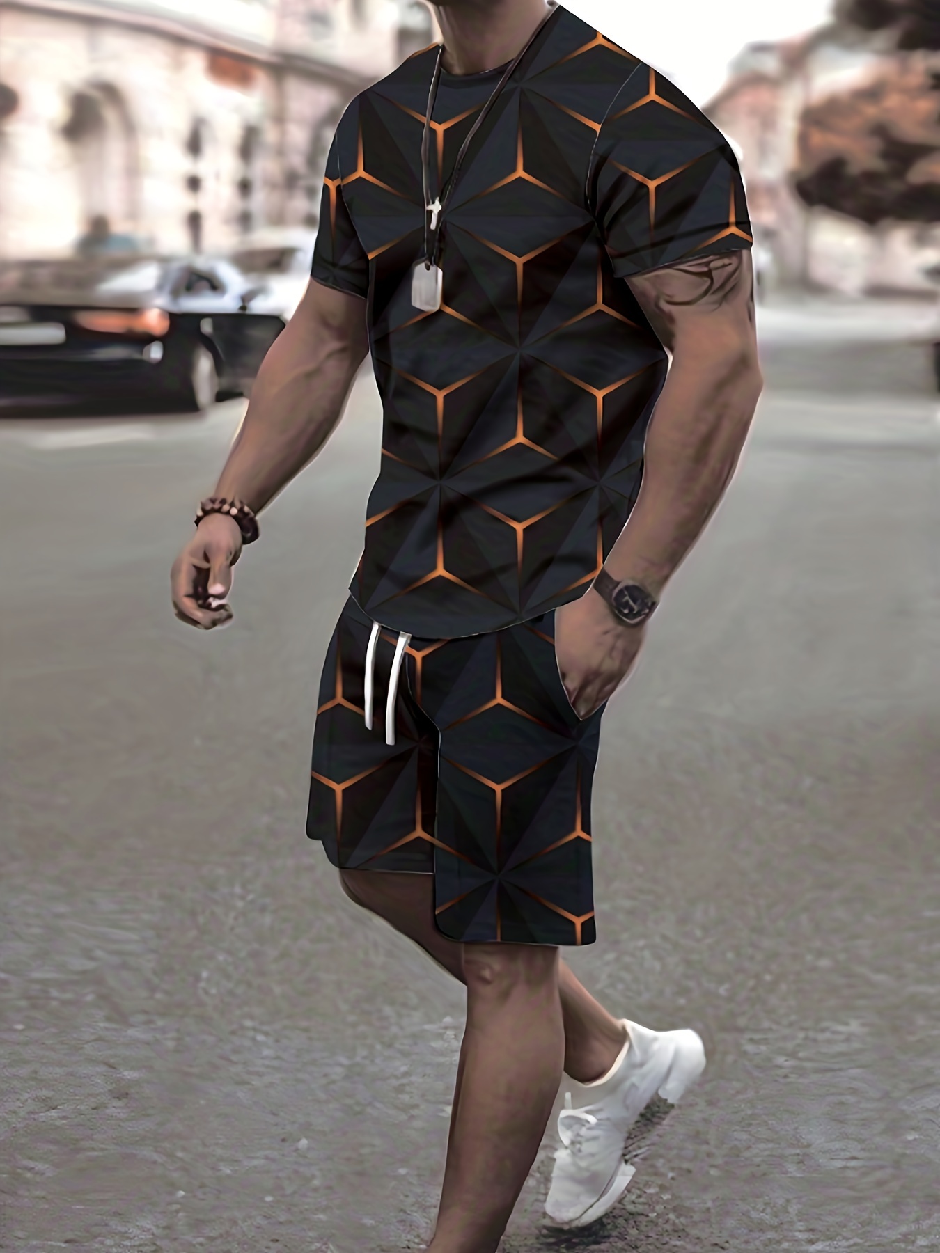 Men's Outfits Geometry 3d Pattern Comfy T shirt Casual - Temu Austria