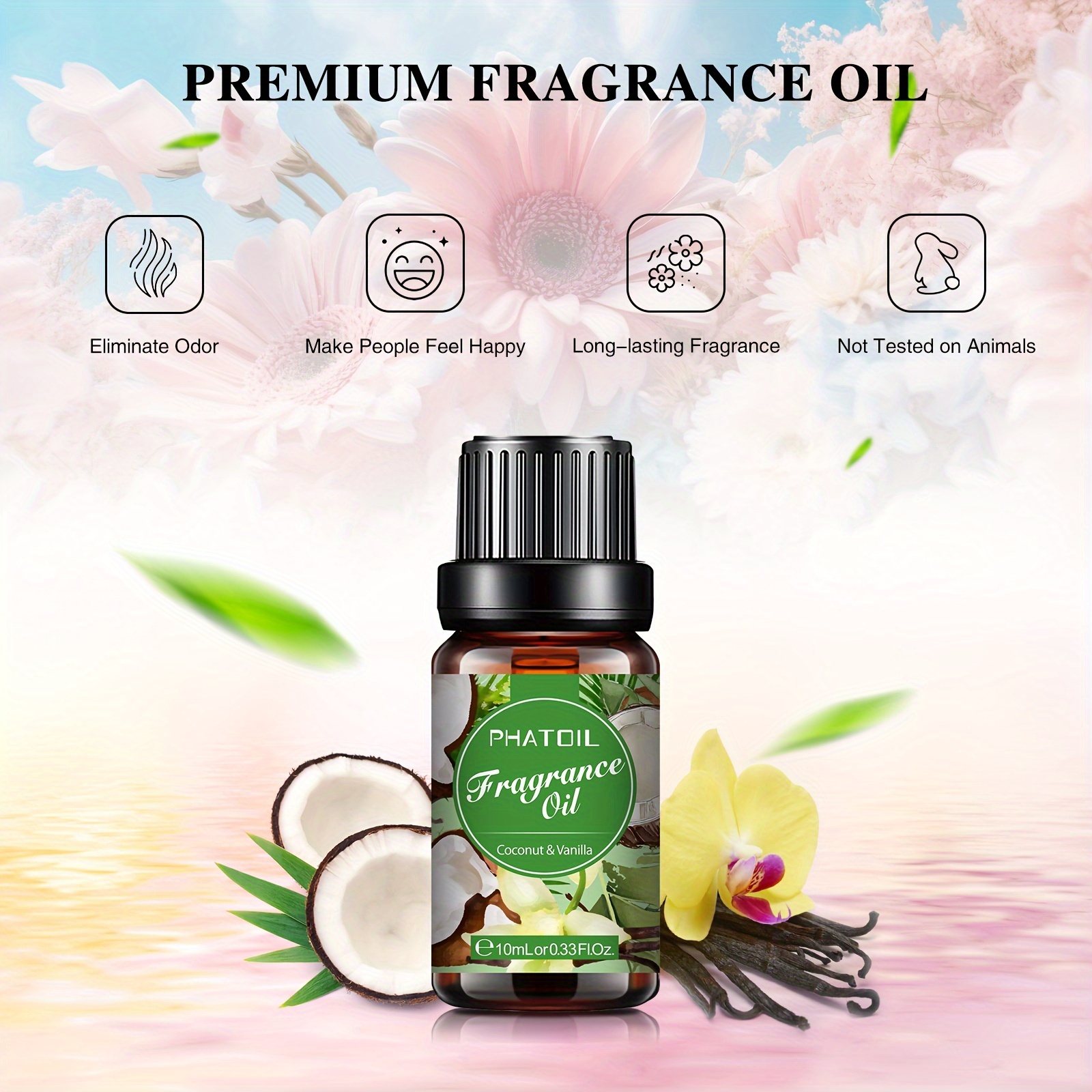 1pc 10ml/0.33Fl.Oz Coconut & Vanilla Fragrance Essential Oil Perfume Oil  For Diffusers Humidifier Home Aromatherapy Massage Bath Sleep Relaxation