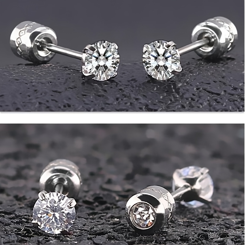 Men's Titanium Steel Zircon Earrings, Clean Design
