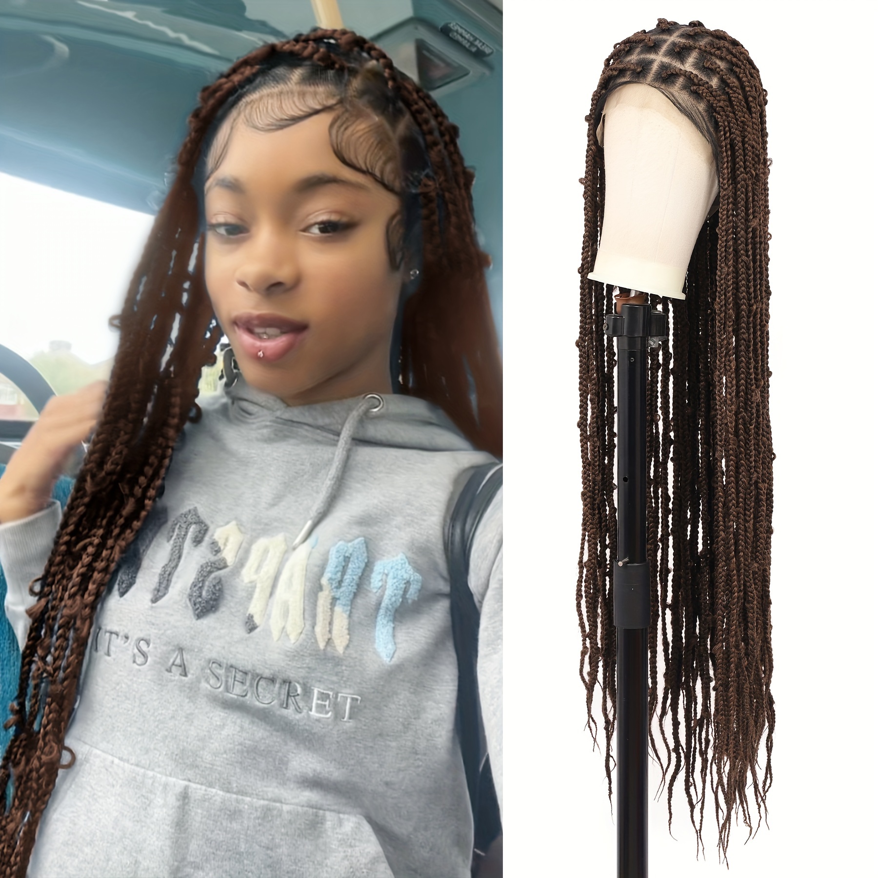 Hd Full Lace Braided Wigs Butterfly Square Knotless Box - Temu