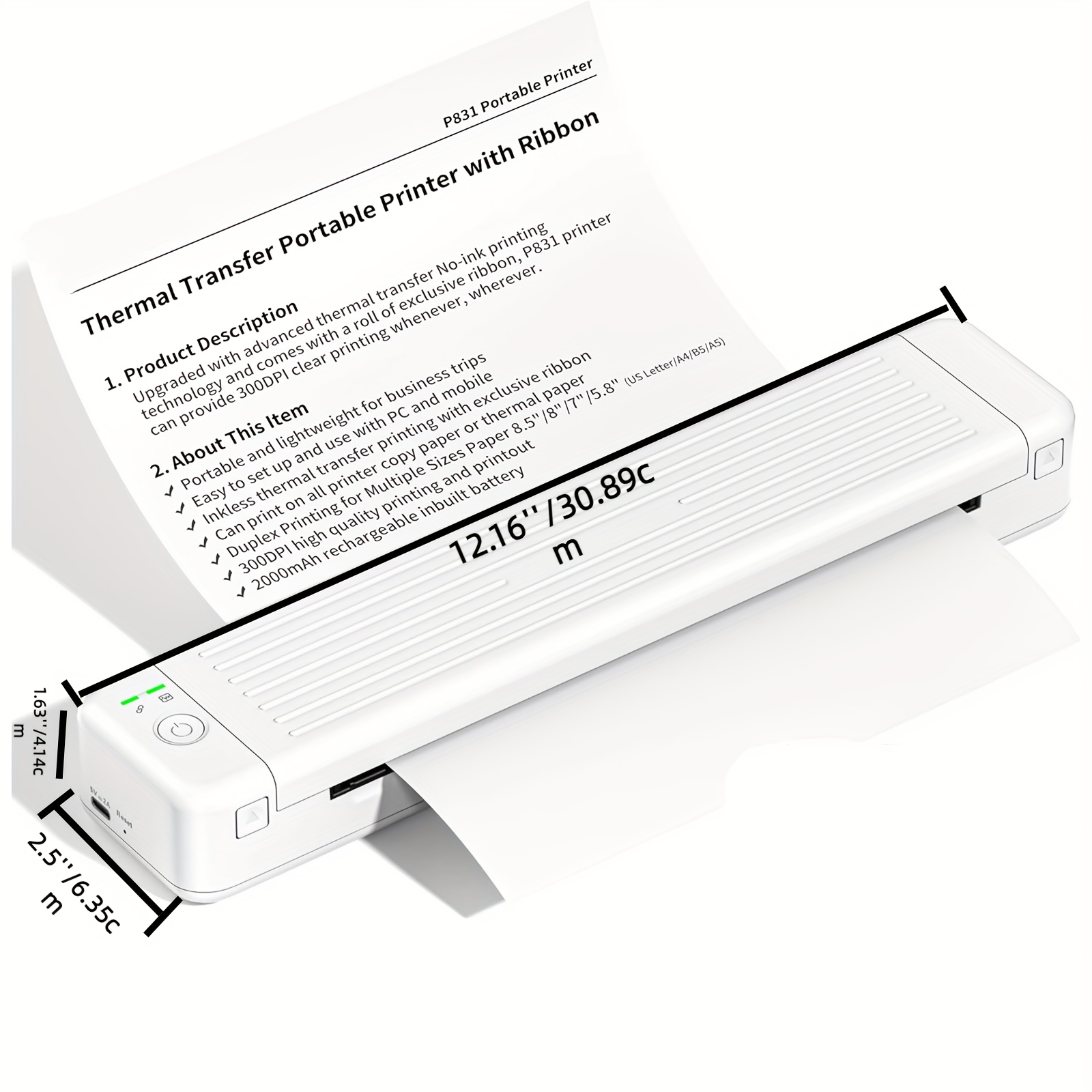 COLORWING Imprimante Portable A4 Imprimante Bluetooth Thermique Mini  Imprimante sans Encre Compatible avec Android et iOS et Ordinateur Prise en  Charge de A4 Papier Thermique - Noir : : Fournitures de bureau
