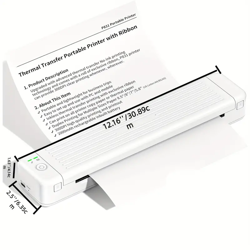 Printer Portable Bluetooth Wit - A4 - Imprimante thermique - Tout en un -  Compacte 
