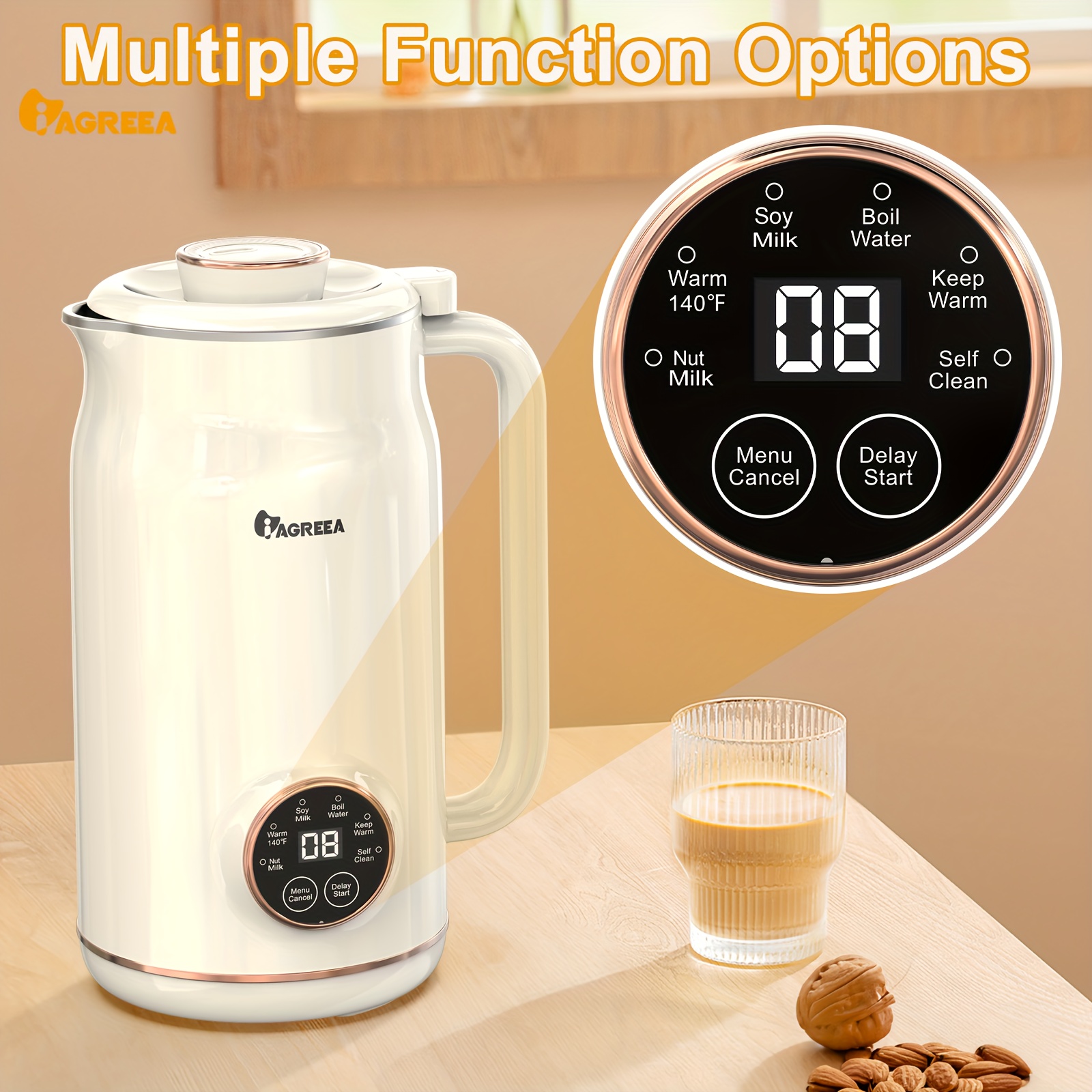 Iagreea Soybean Milk Machine, Stainless Steel, Wall Breaking Machine, Nut Milk  Machine, Portable Juicer, Boiling Free Automatic Juicer, Temperature  Control, Intelligent Touch Control Milk Heater, One Button Cleaning,  Suitable For Oats, Soybeans