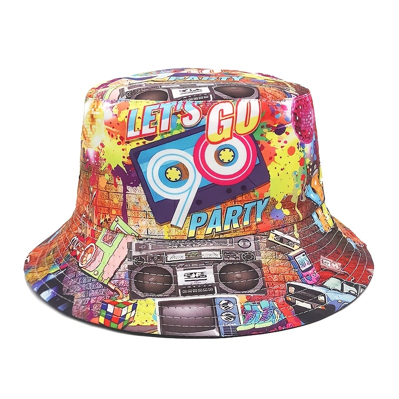 Retro Nostalgic 90S Print Bucket Hat Male Spring Summer Double-sided  Hip-hop Magnetic Strap Sun Hat Beach Basin Hat For Men And Women, Ideal  Choice Fo