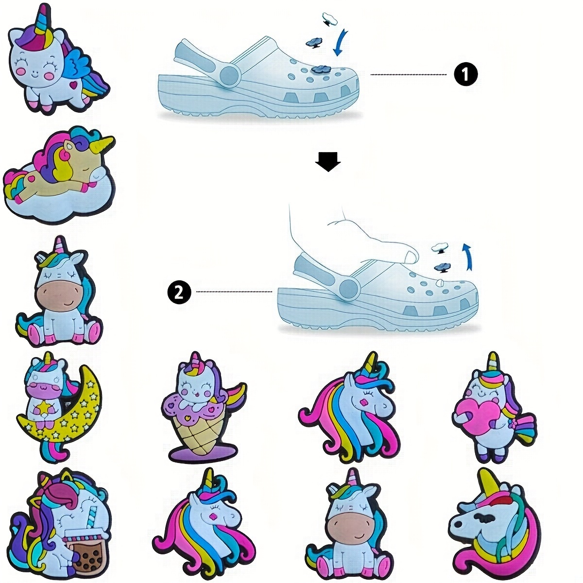 7pcs Luminous Rainbow & Unicorn Shoe Charms for Clog Sandals Shoes