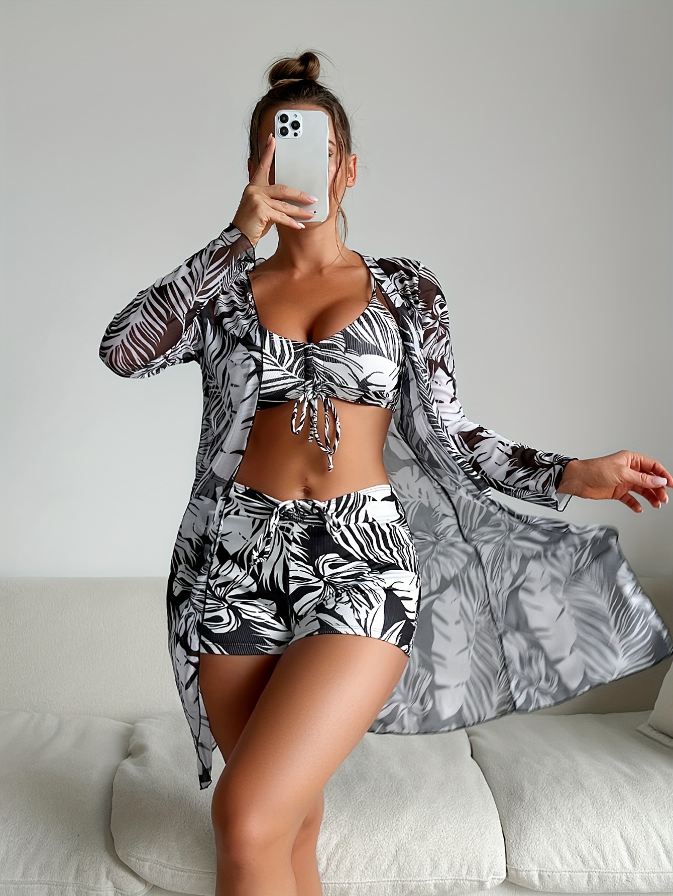 Women's 3pcs Printed Bikini Set Swimsuit