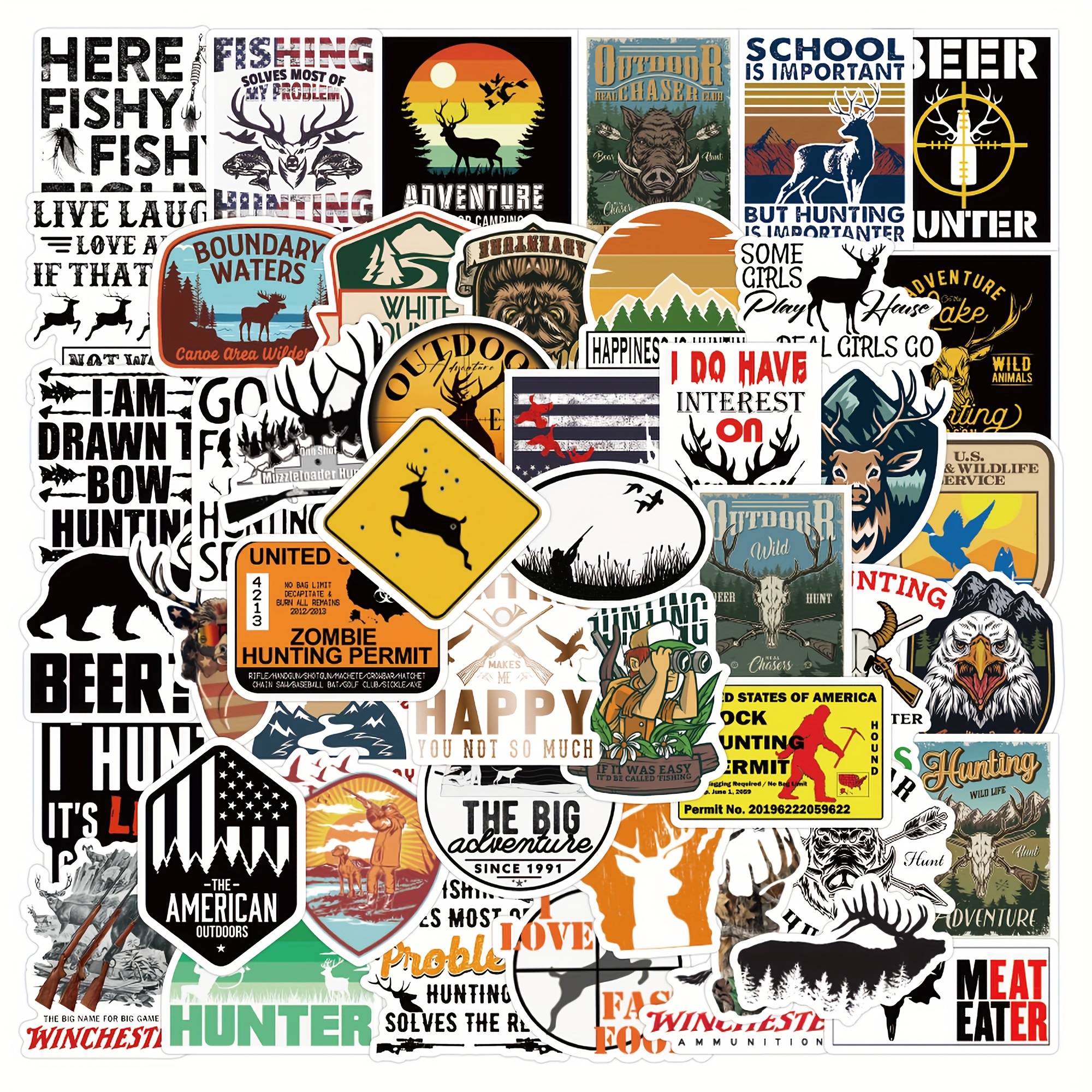 32 Hunting and Fishing Stickers. Adult Stickers for The Avid