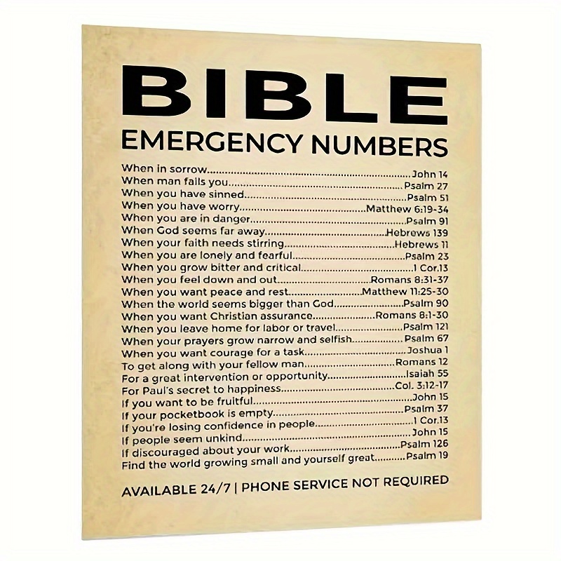 Bible Emergency Numbers - Christian Wall Decor Print, This Bible Inspirational Wall Art Is A Vintage Faith Christian Gift For Living Room Decor, Office Decor, Church, Or Room Decor, 8*10in Unframed