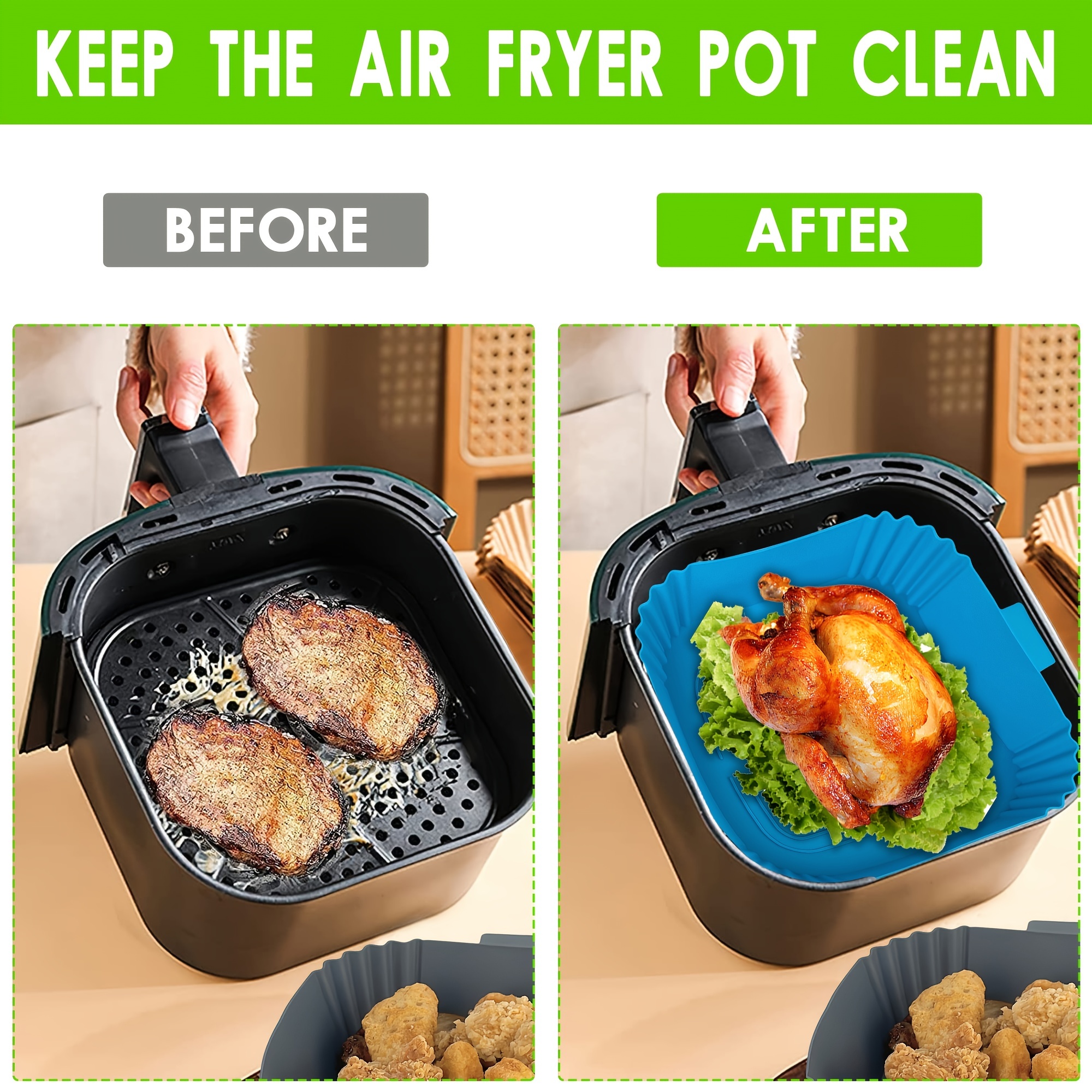 The Silicone Kitchen Air Fryer Liner Silicone Pot Basket with Air Fryer Magnet Cheat Sheet
