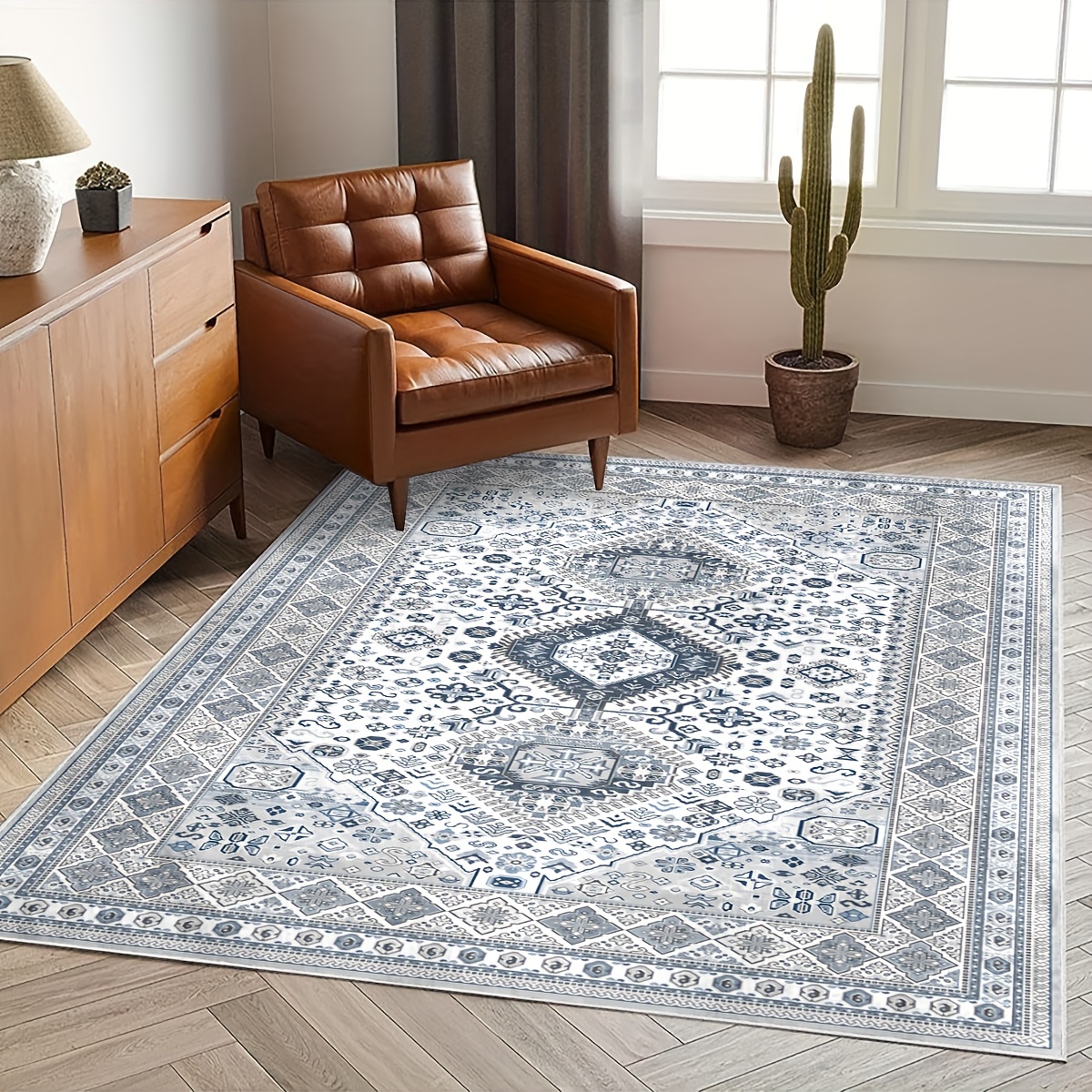 Persian Medallion Area Rugs, Non-slip Distressed Boho Carpet For Living  Room Dining Room Bedroom Bedside, Entrance Doormat, Suitable For High  Traffic Area, Washable Floor Mat For Home Office, Easy To Maintenance Room