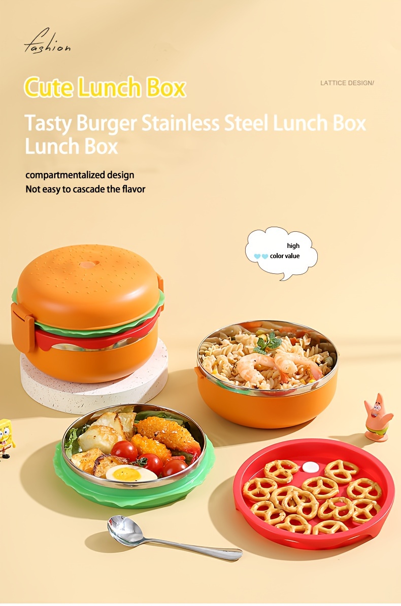 Cute Hamburger Shaped Plastic Lunch Box Portable Food - Temu