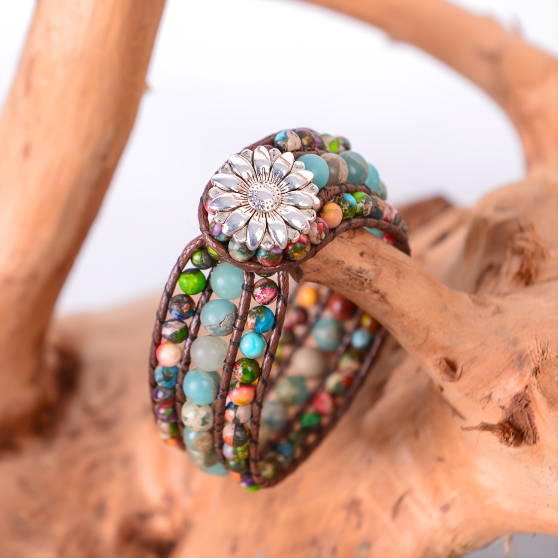 Colorful Beaded Bracelet Wrap Flower Charm Men