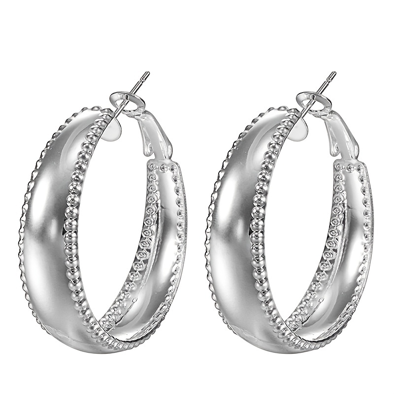 

Silvery Plating Hoop Earrings Chunky Fashion Earring For Women Girls