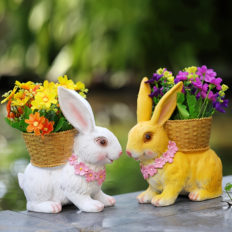 rustic resin bunny planter drainage hole shaped indoor - Temu