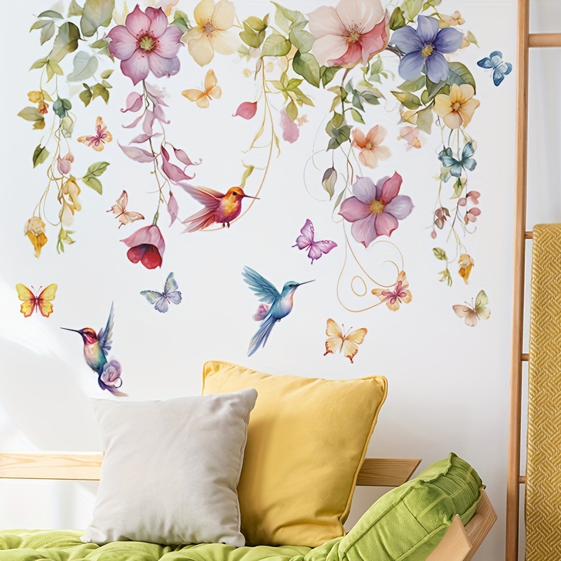 Green Leaves Vine Wall Sticker Wall Decals Butterfly - Temu