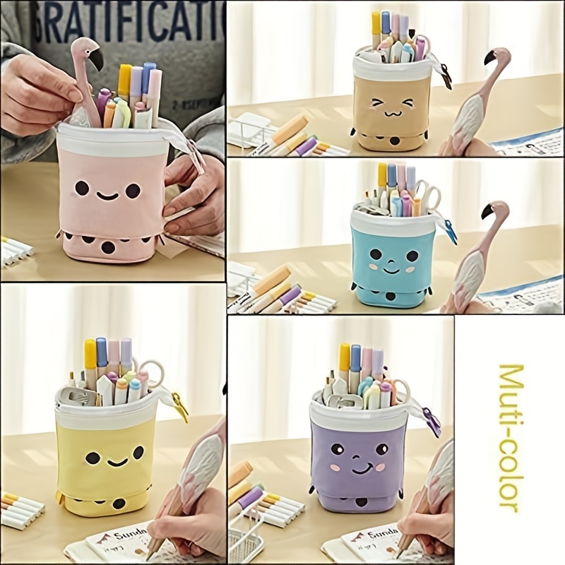 Smiling Face Milk Tea Portable Multi function Pen Bag Cute - Temu