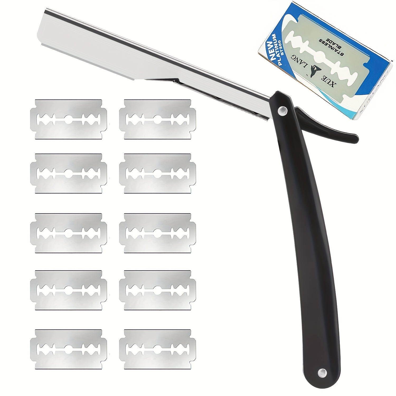 

1pcs Shaving Razor With 10pcs Blades Premium Stainless Steel Shaver Razor For Men Home & Salon Grooming Using Men's Barber Straight Shaving Razors