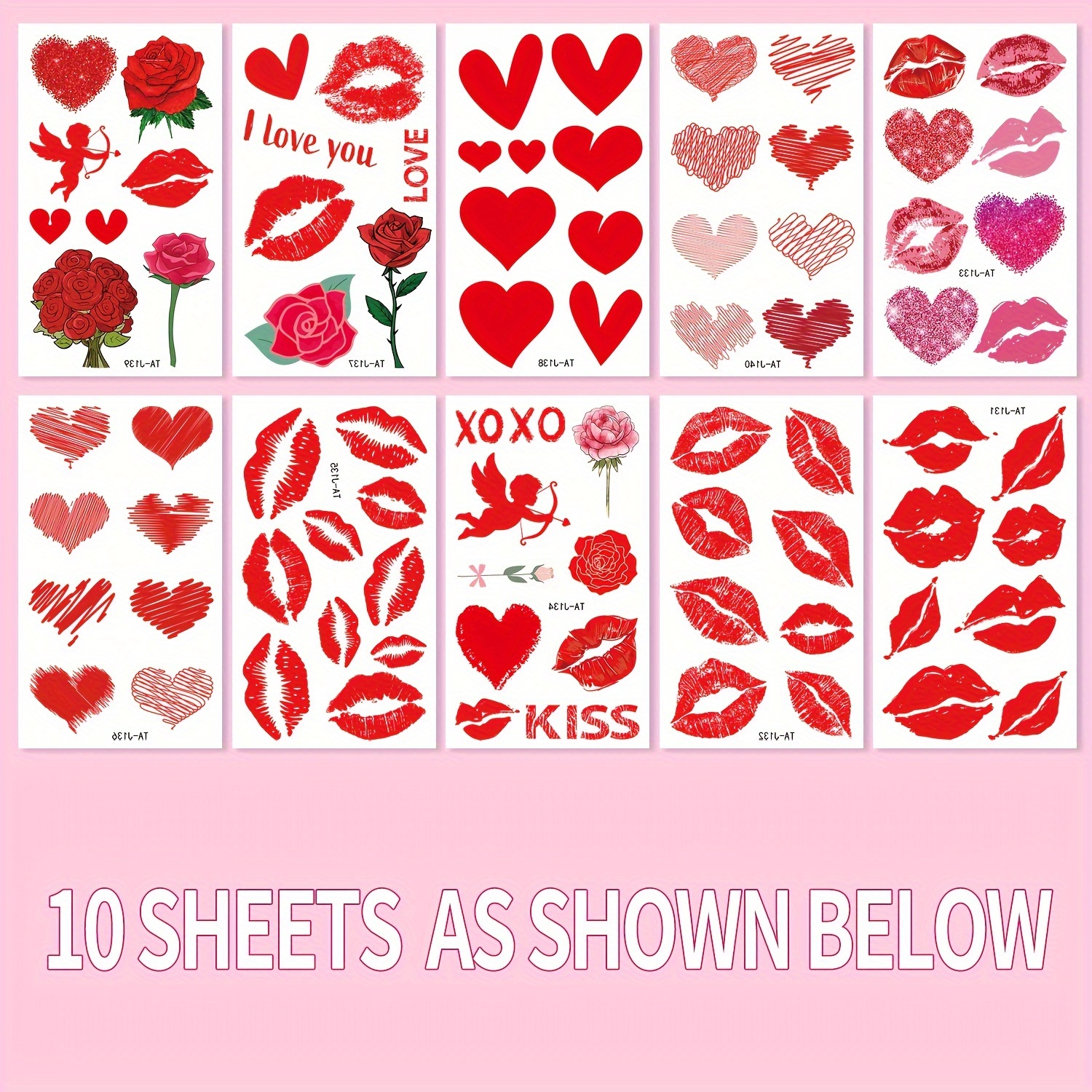 10pcs Valentine's Day Temporary Tattoos