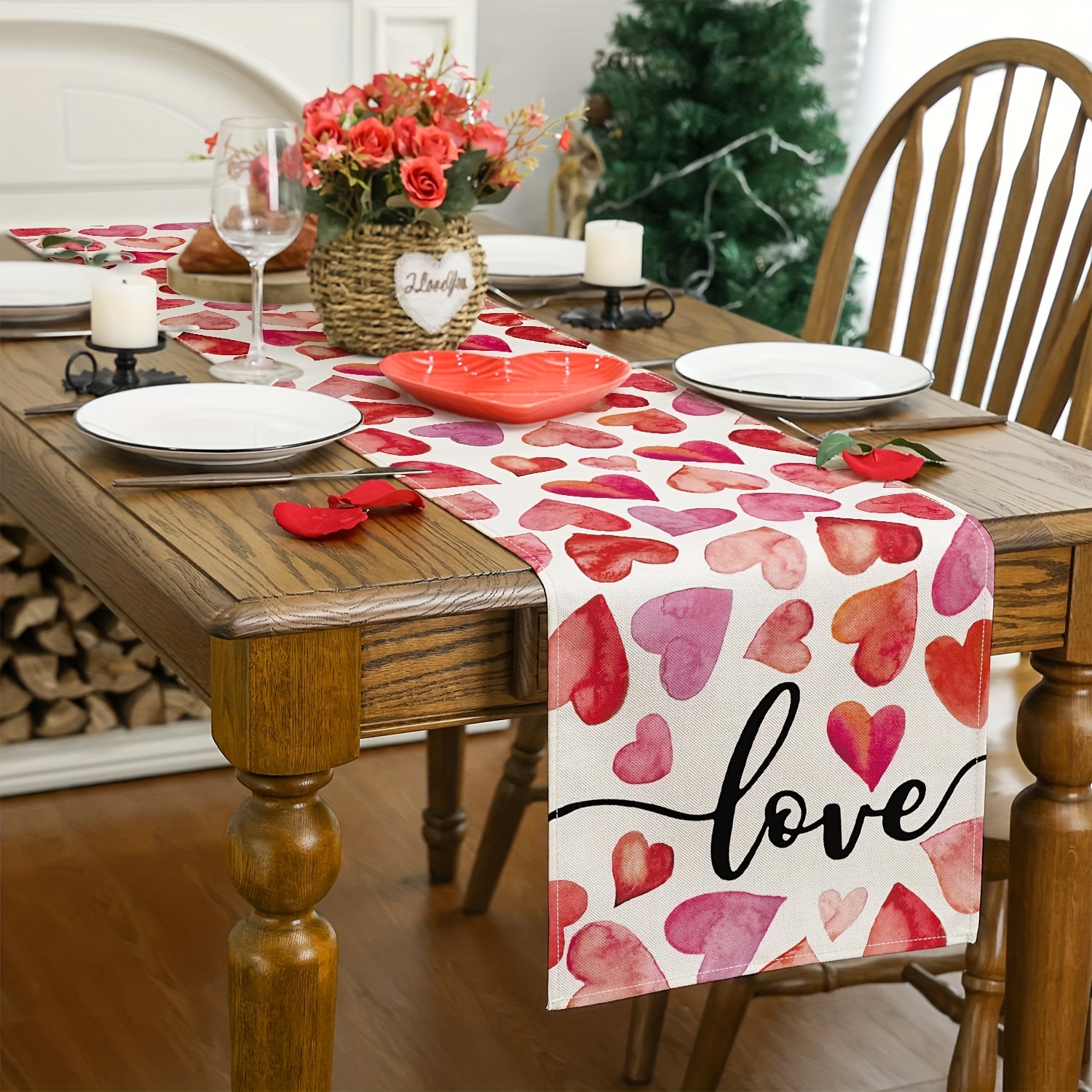 Valentines Day Table Runner, Valentines Day Decor Romantic Red Love Heart  Valentines Table Runner, Dinning Table Decor for Wedding Anniversary 