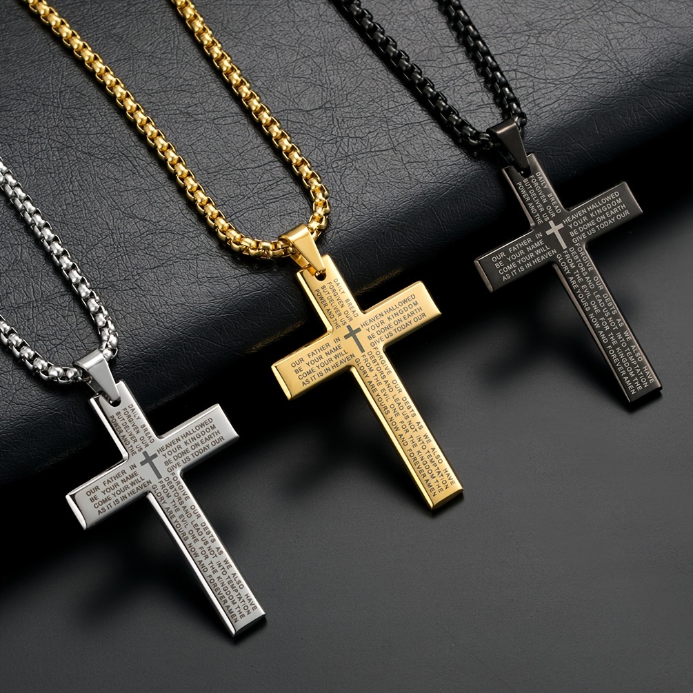 Men's Engraved Cross Pendant Necklace