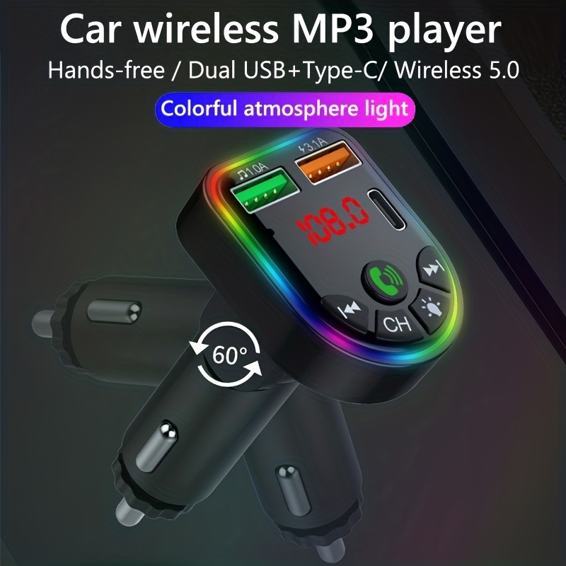 Comprar Reproductor Mp3 para coche con luz ambiental, reproductor Bluetooth  para coche, disco U, cargador de música PD, receptor de llamadas manos  libres, transmisor FM para coche