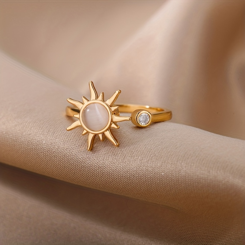 Women's Rotating Sun Opal Adjustable Ring, Stainless Steel