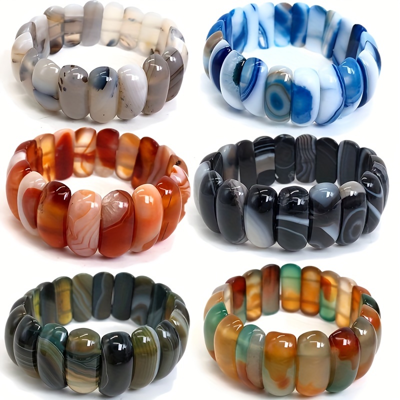 10X25Mm Natural Agate Beaded Bracelets - Colorful Striped Botswana Agate