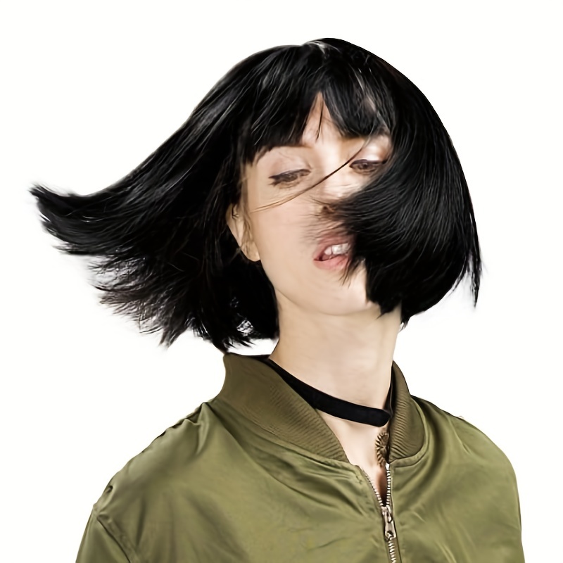 Short Bob Wig With Bangs Synthetic Hair 27.94 cm Brown with Auburn Highlights