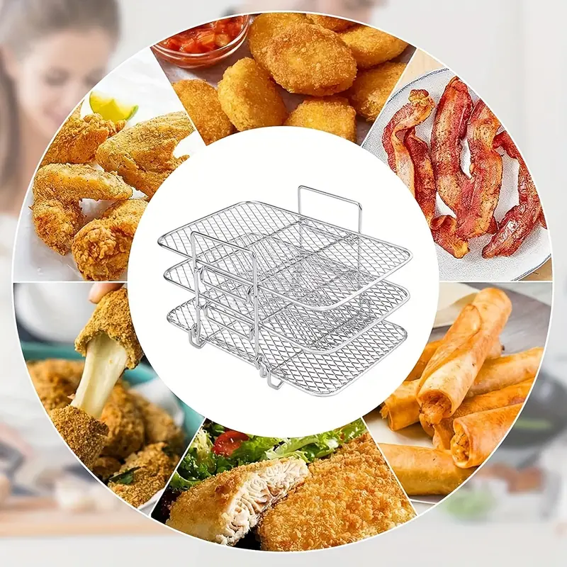 3 Layer Air Fryer Rack, 3-tier Wire Rack Cooling Oven Tray, Cooking Rack  Fryer Accessories Cooling And Baking Rack Easy Clean Cooling Tray Oven  Accessories Air Fryer Accessories Kitchen Stuff Kitchen Accessories 