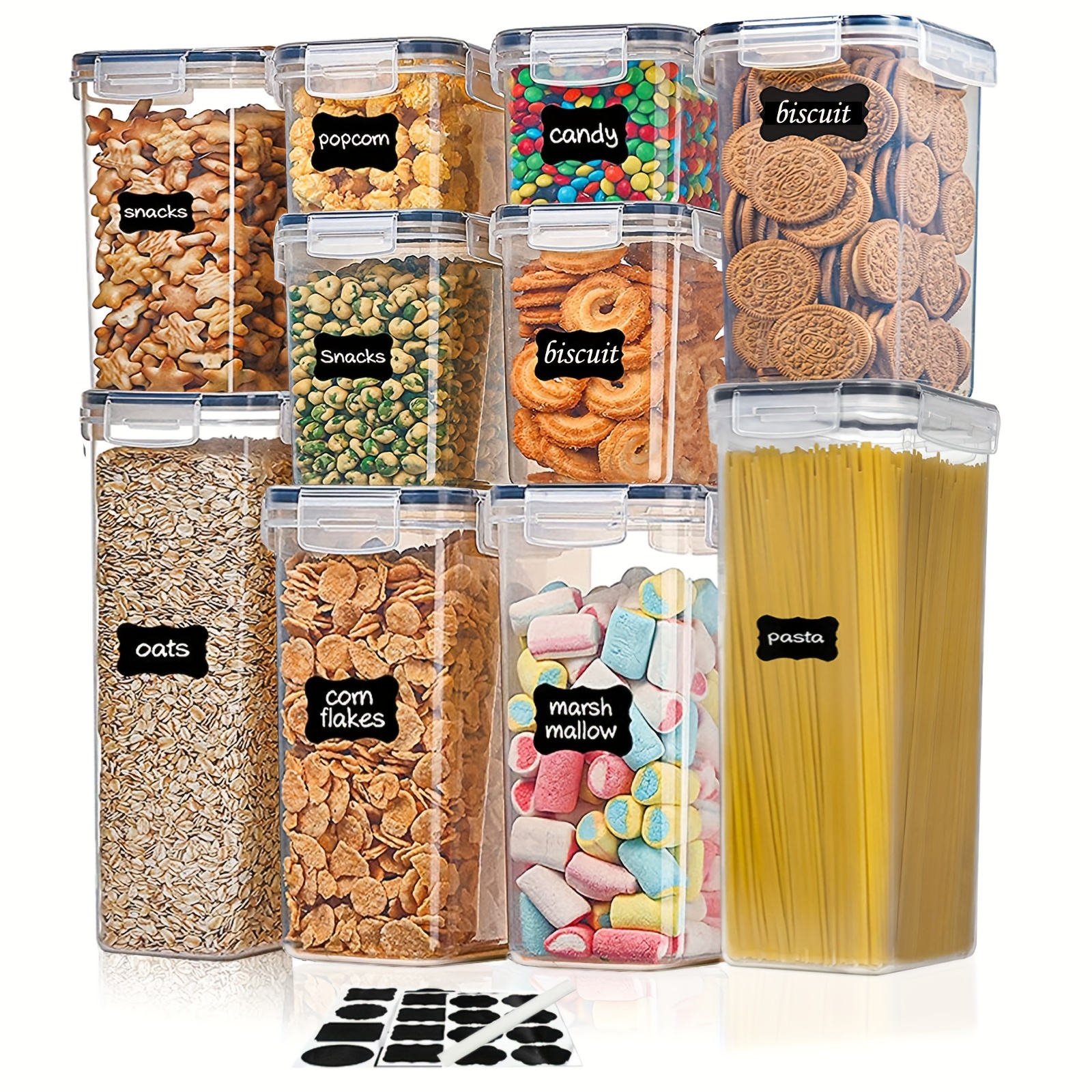 Contenitori ermetici per la conservazione degli alimenti con coperchi, 24  pezzi di plastica cucina e dispensa organizzazione contenitori per cereali,  cibo secco, farina e zucchero, senza bpa