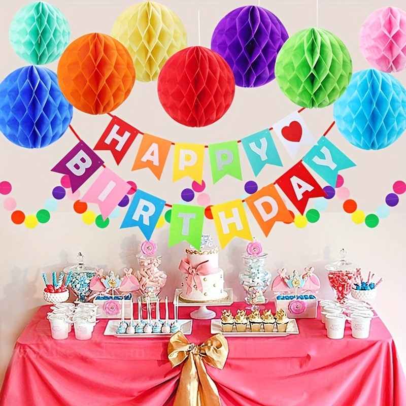 Birthday Decorations Rainbow Birthday Party Poms Decorations - Temu