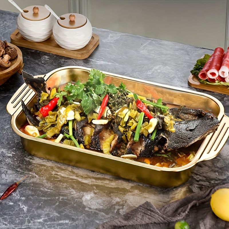 Stainless Steel Grilled Fish Plate Rectangular Household - Temu Canada