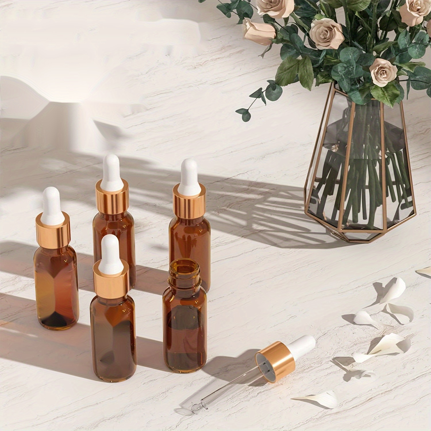 Culinaire Glass Dropper Bottle Amber Glass Dropper Bottles for Essential Oil Serum and Liquid Extract with Glass Eye Droppers and Gold Glass Pen 24