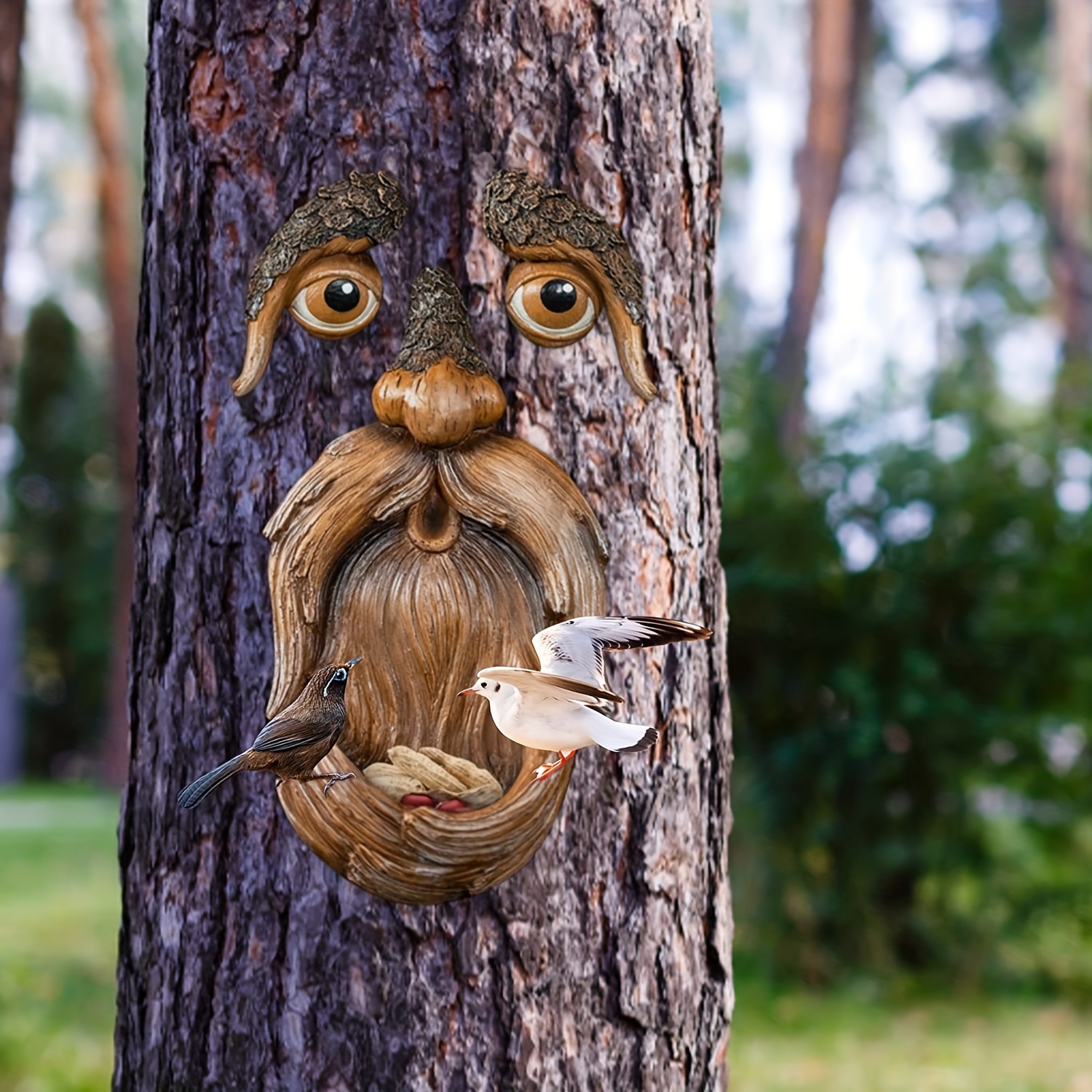 Statues de décoration de visage d'arbre en plein air, décor de visage d' arbre de