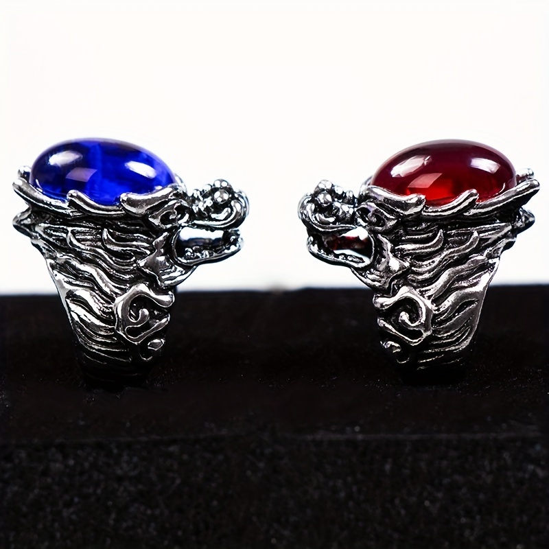 Men's Gemstone Dragon Head Ring