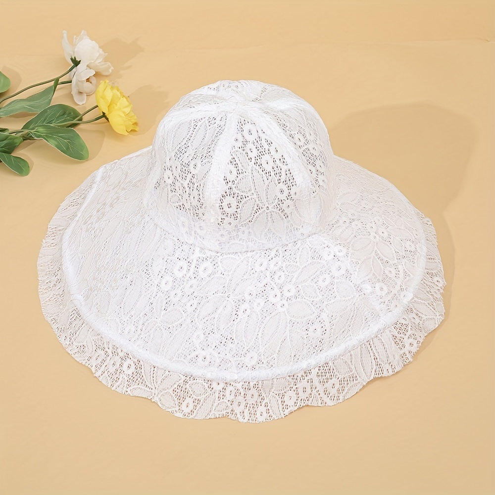 Lace Floral Embroidery Bucket Hat Mesh Breathable Sunscreen Basin Hat Women Elegant Outdoor Travel Beach Hats,Temu