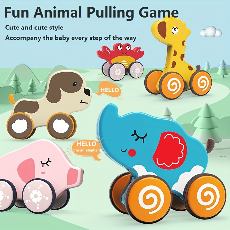 Dessin animé créatif éléphant chariot en bois jouet enfants apprentissage  précoce marche Puzzle chariot jouet
